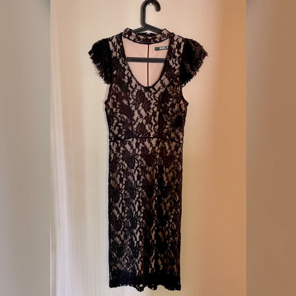 XOXO Black Lace Overlay Choker Stretch Dress